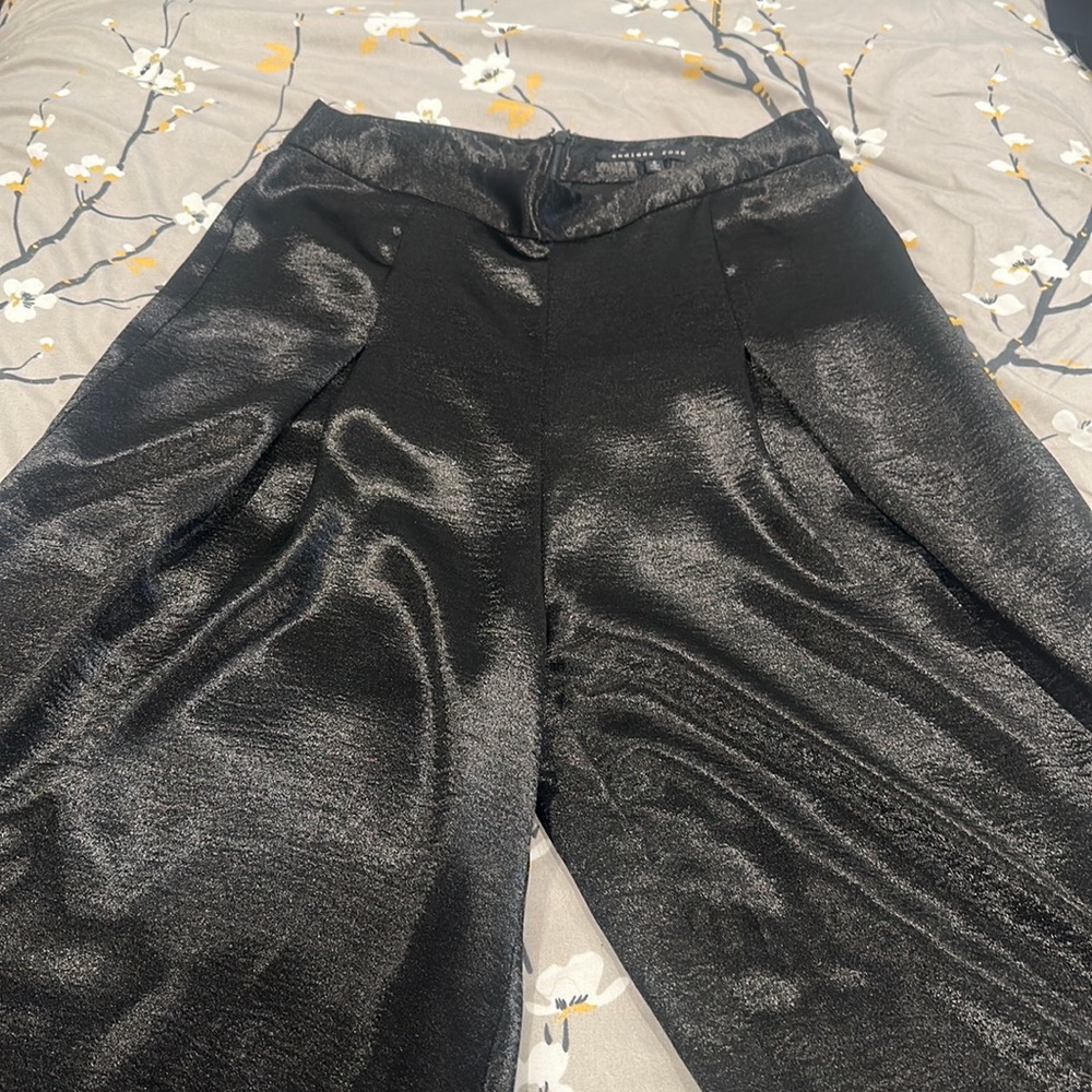 Satin wide leg high waisted pants
